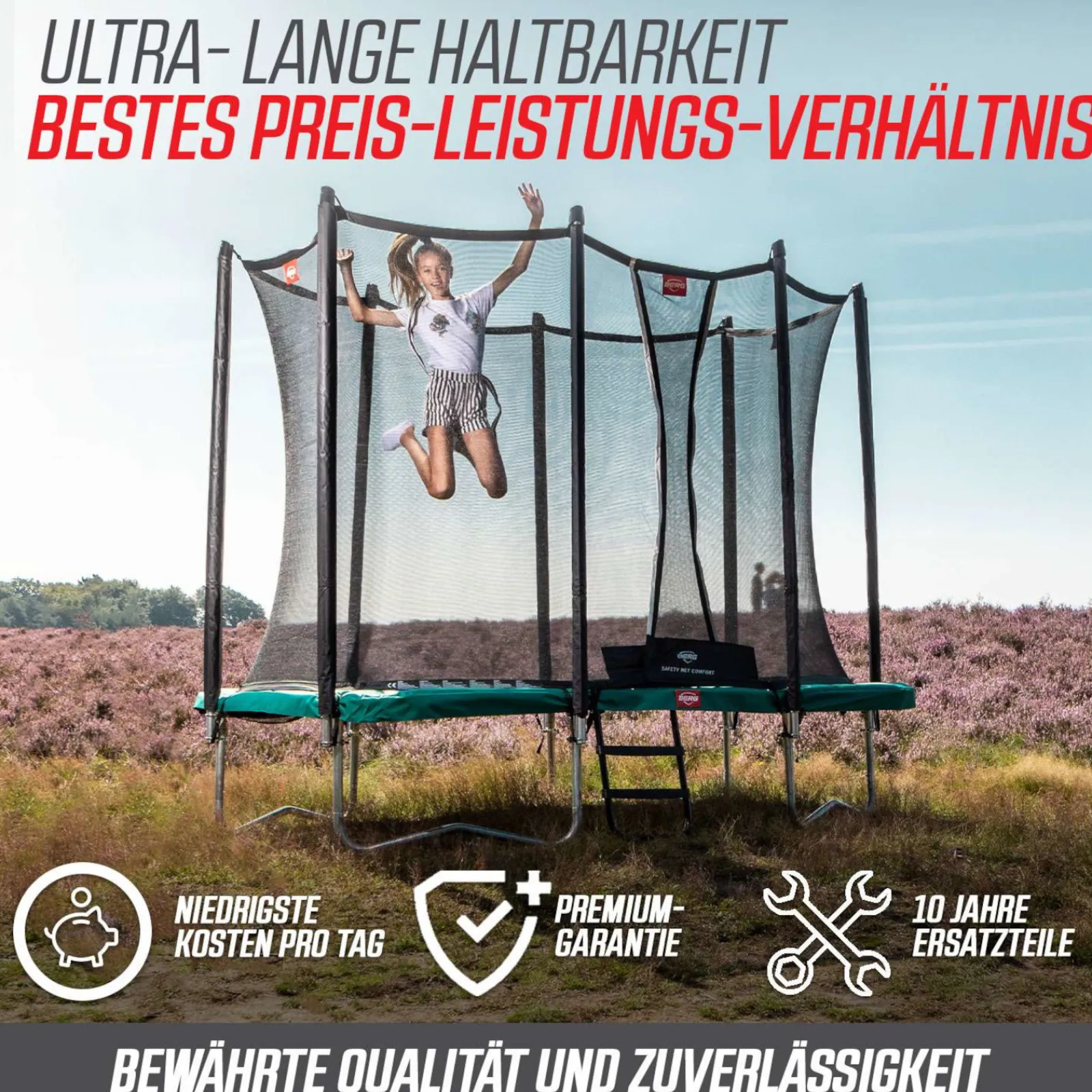 Berg Trampolin|Trampolin InGround Favorit inkl. Sicherheitsnetz Comfort grau
