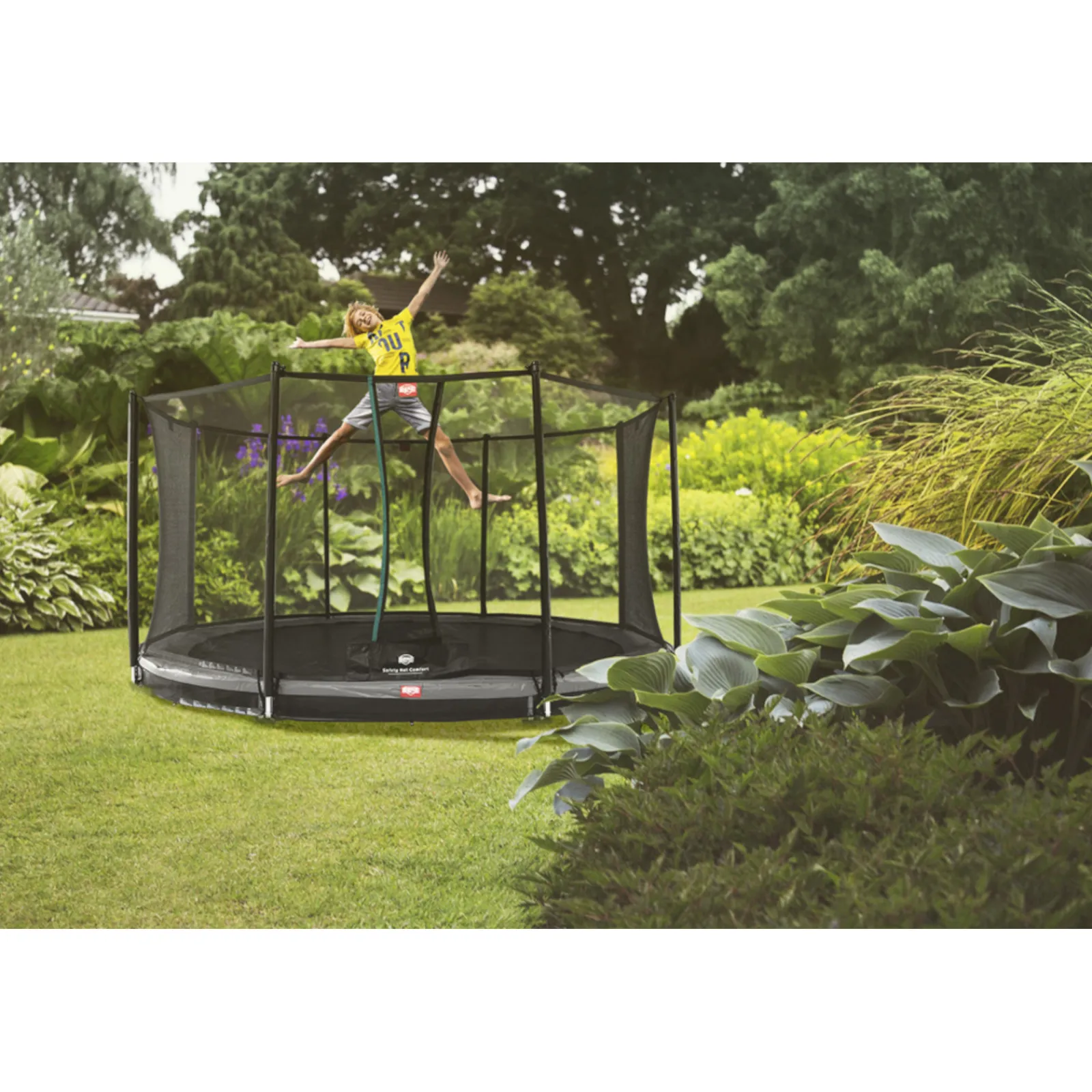 Berg Trampolin|Trampolin InGround Favorit inkl. Sicherheitsnetz Comfort grau
